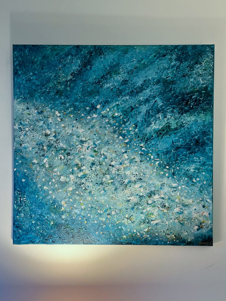 Bleu Lumière — toile marine abstraite de Joanne G., artiste peintre à Braine-l’Alleud (Brabant wallon)