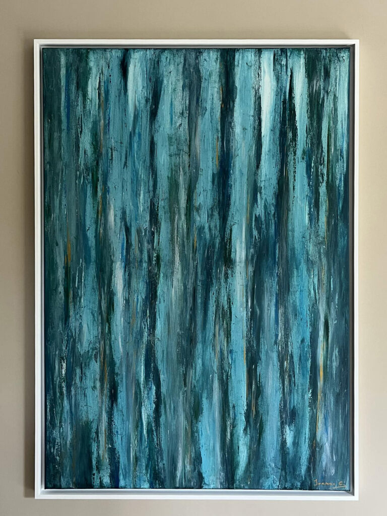 Murmure de la foret — toile marine abstraite de Joanne G., artiste peintre à Braine-l’Alleud (Brabant wallon)