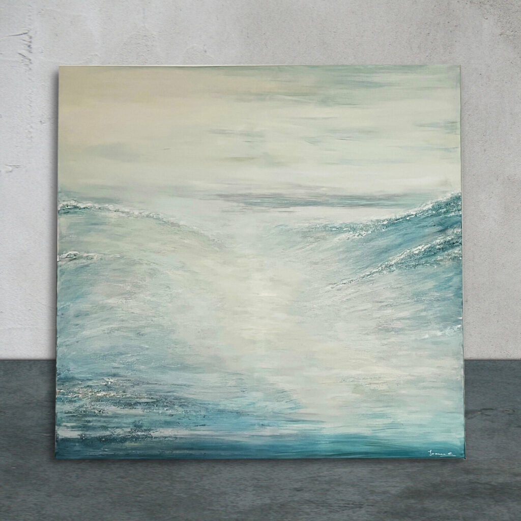 Brume Marine — toile marine abstraite de Joanne G., artiste peintre à Braine-l’Alleud (Brabant wallon)
