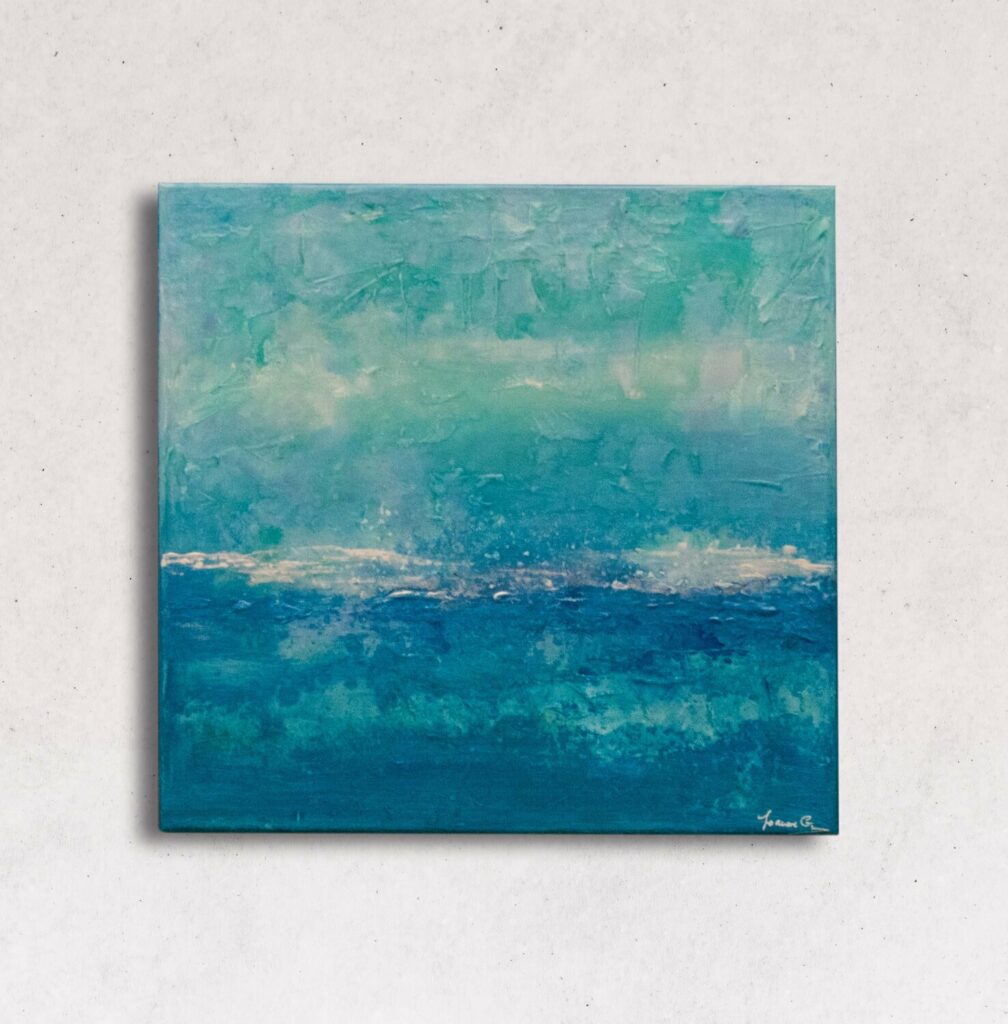 Azur — toile marine abstraite de Joanne G., artiste peintre à Braine-l’Alleud (Brabant wallon)