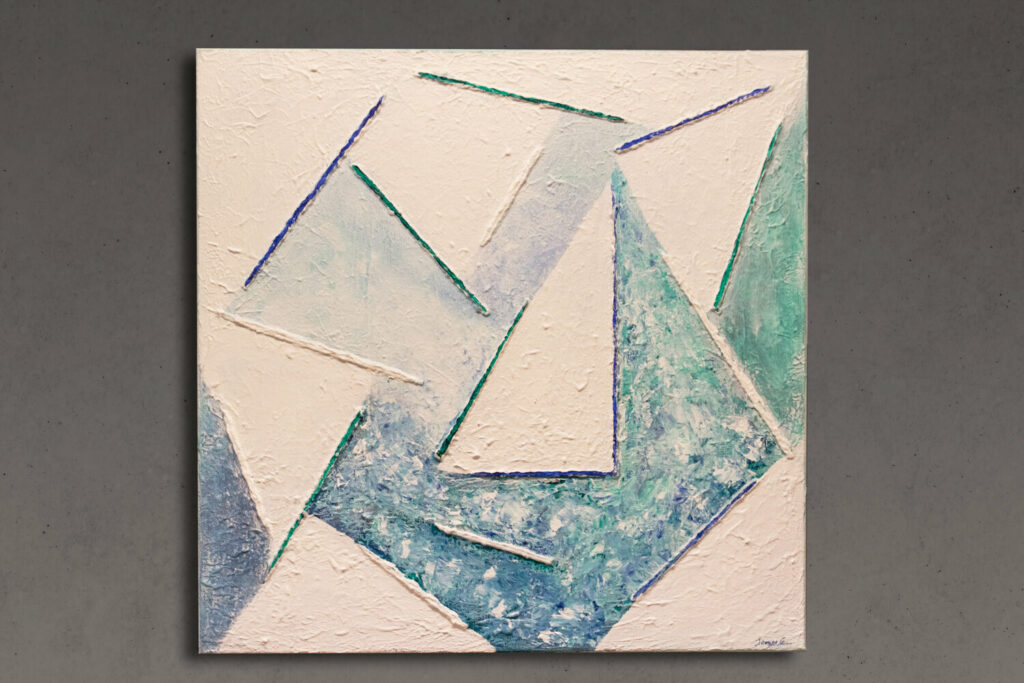 Mémoire de mer — toile marine abstraite de Joanne G., artiste peintre à Braine-l’Alleud (Brabant wallon)