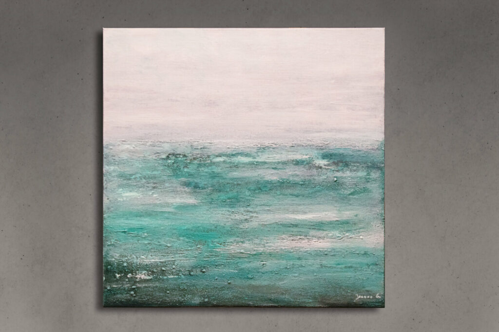 Ambiance d'Émeraude — toile marine abstraite de Joanne G., artiste peintre à Braine-l’Alleud (Brabant wallon)